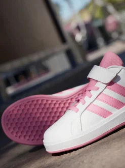 adidas White/Pink Grand Court 2.0 Easy On Kids Trainers