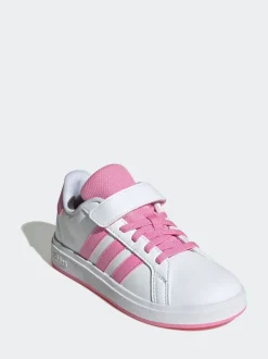 adidas White/Pink Grand Court 2.0 Easy On Kids Trainers