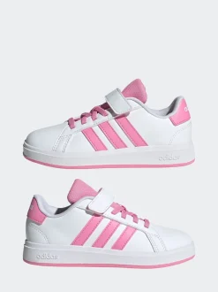 adidas White/Pink Grand Court 2.0 Easy On Kids Trainers