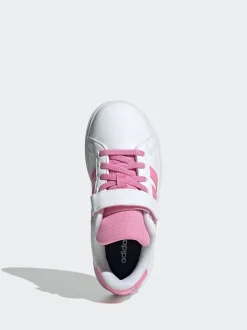 adidas White/Pink Grand Court 2.0 Easy On Kids Trainers