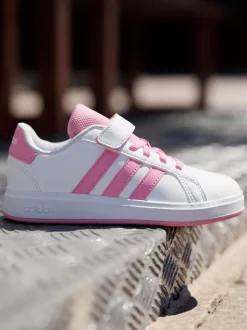 adidas White/Pink Grand Court 2.0 Easy On Kids Trainers