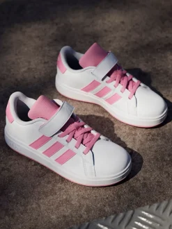 adidas White/Pink Grand Court 2.0 Easy On Kids Trainers