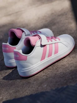 adidas White/Pink Grand Court 2.0 Easy On Kids Trainers