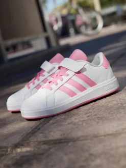 adidas White/Pink Grand Court 2.0 Easy On Kids Trainers