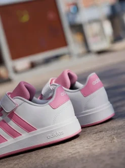 adidas White/Pink Grand Court 2.0 Easy On Kids Trainers