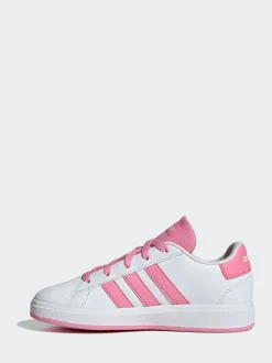 adidas White/Pink Grand Court Lace-Up Kids Trainers