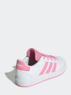 adidas White/Pink Grand Court Lace-Up Kids Trainers