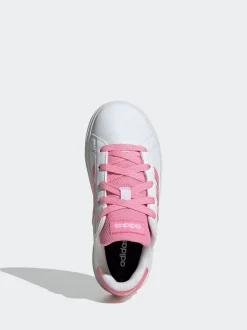 adidas White/Pink Grand Court Lace-Up Kids Trainers