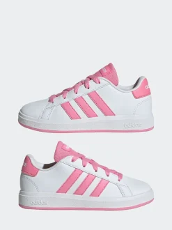 adidas White/Pink Grand Court Lace-Up Kids Trainers