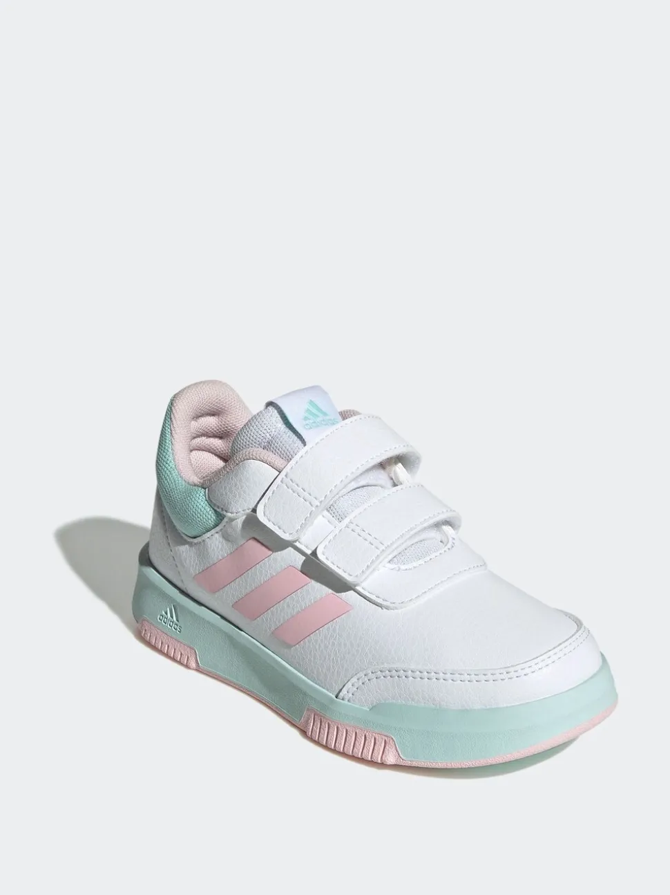 adidas White/Pink/Mint Tensaur Hook and Loop Kids Trainers