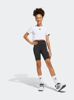 adidas White Train Essentials 3-Stripes T-Shirt and Bike Short Set Kids