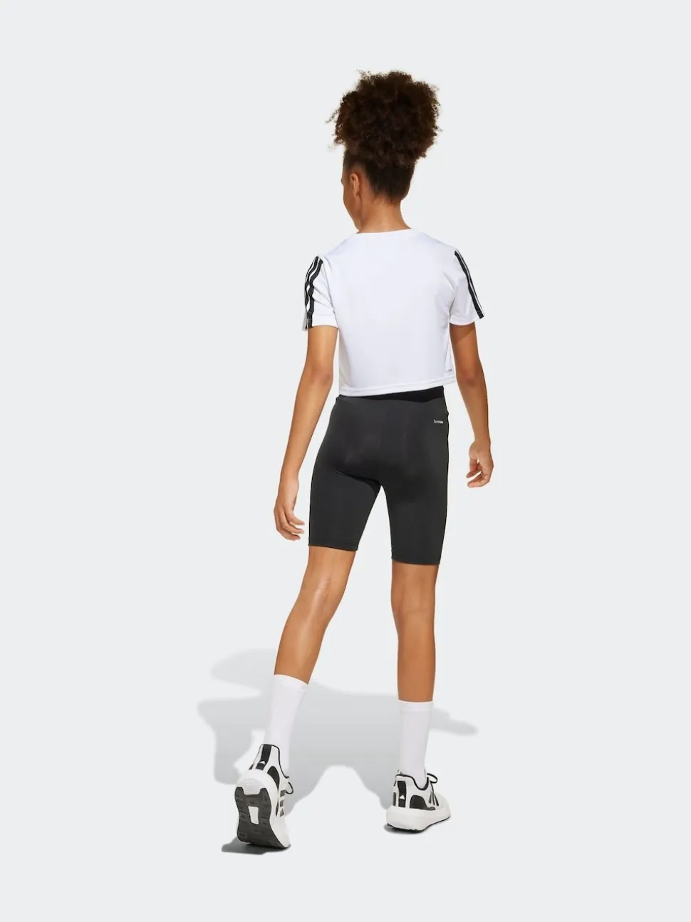 adidas White Train Essentials 3-Stripes T-Shirt and Bike Short Set Kids
