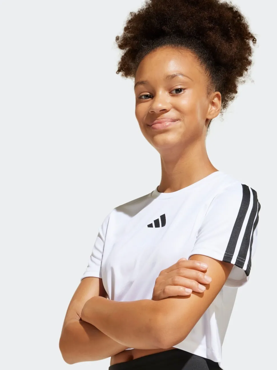 adidas White Train Essentials 3-Stripes T-Shirt and Bike Short Set Kids