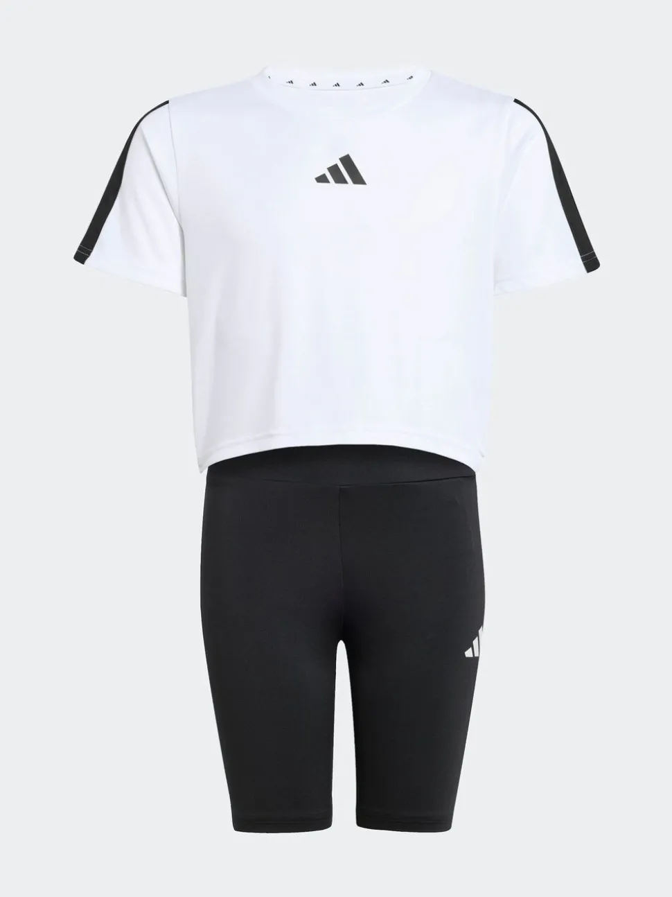 adidas White Train Essentials 3-Stripes T-Shirt and Bike Short Set Kids