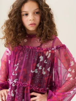 Angel & Rocket Baby Pink Cara Printed Swing Mesh Dress