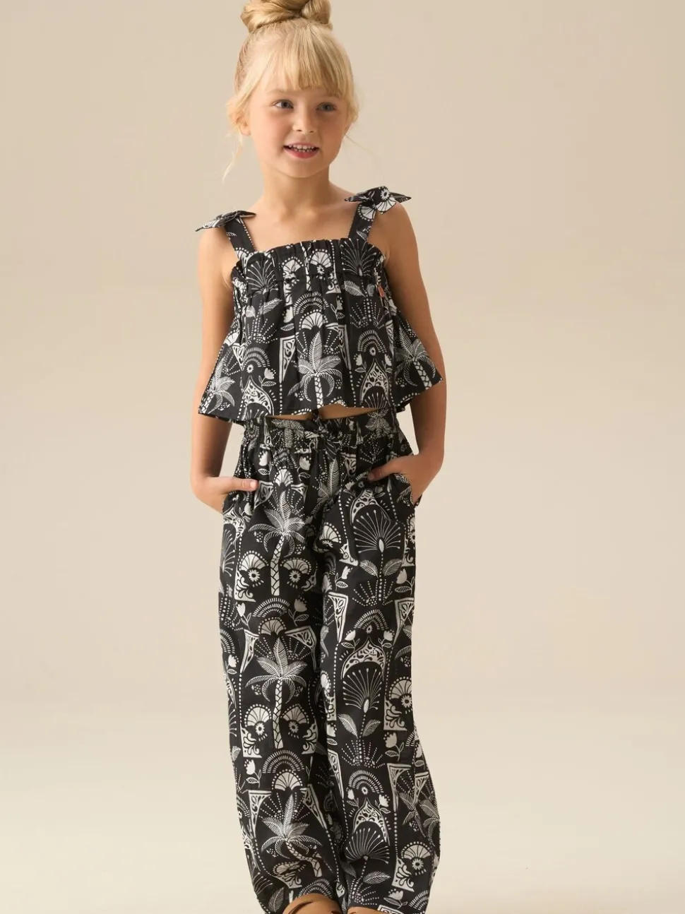 Angel & Rocket Black Amie Monochrome Palm Print Top & Jogger Set