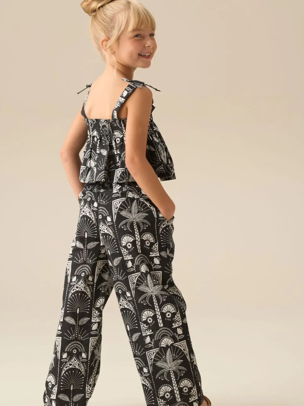 Angel & Rocket Black Amie Monochrome Palm Print Top & Jogger Set
