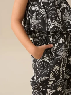 Angel & Rocket Black Amie Monochrome Palm Print Top & Jogger Set