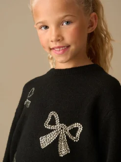 Angel & Rocket Black Anna Sequin Bow Jumper