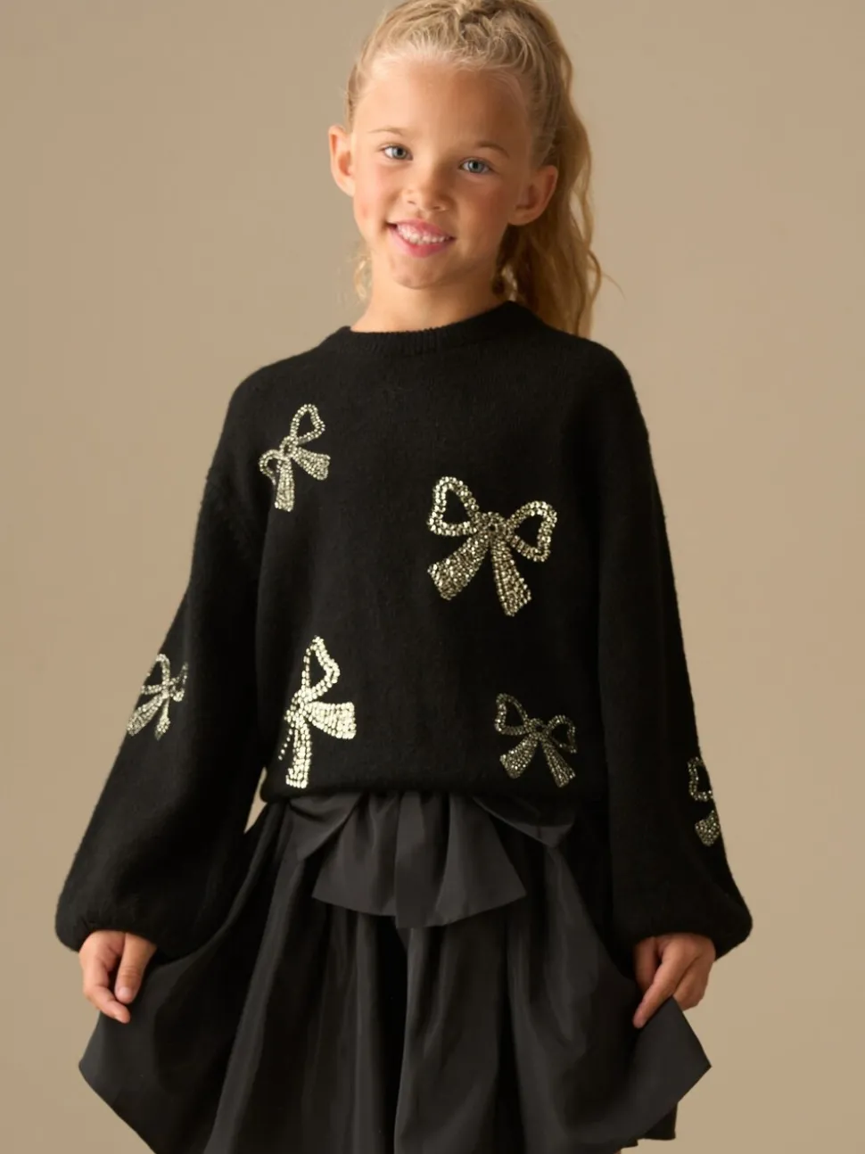 Angel & Rocket Black Anna Sequin Bow Jumper
