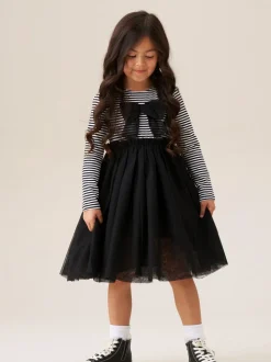 Angel & Rocket Black Carrie Stripe Mesh Skirt Dress