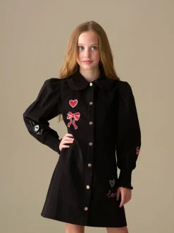Angel & Rocket Black Connie Embroidered Cord Shirt Dress