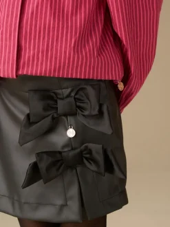 Angel & Rocket Black Danni Side Bow Faux Leather Skort
