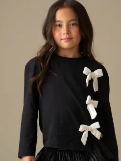 Angel & Rocket Black Eliza Asymmetric Bow Long Sleeves Top