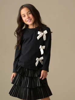 Angel & Rocket Black Eliza Asymmetric Bow Long Sleeves Top