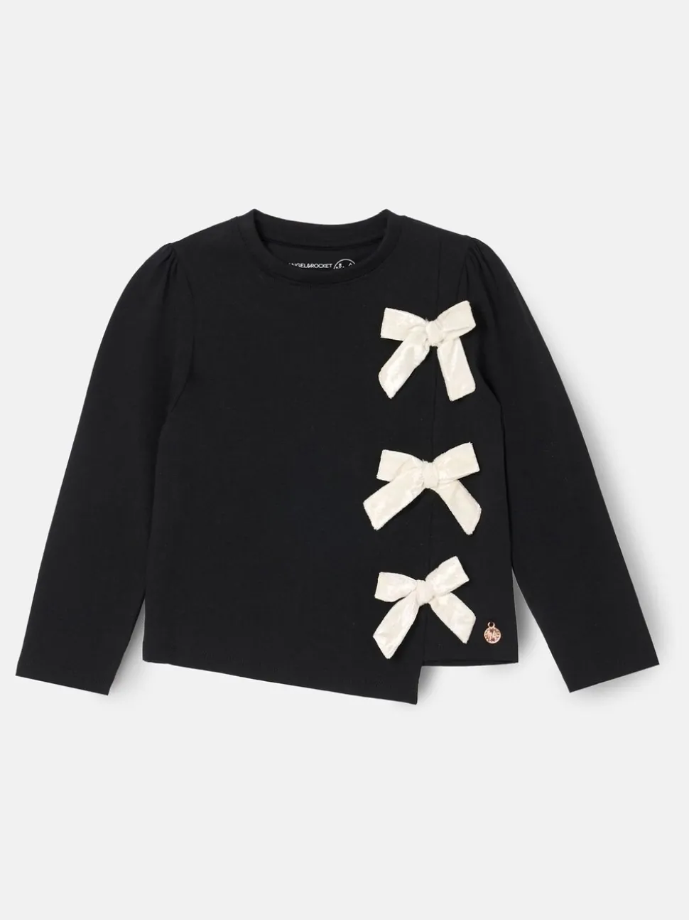 Angel & Rocket Black Eliza Asymmetric Bow Long Sleeves Top