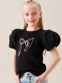 Angel & Rocket Black Eve Ruffle Heart Puff Sleeve T-Shirt