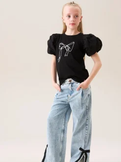 Angel & Rocket Black Eve Ruffle Heart Puff Sleeve T-Shirt