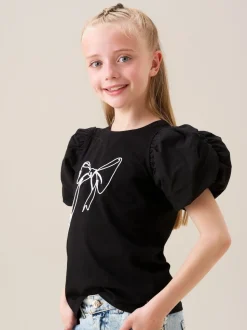 Angel & Rocket Black Eve Ruffle Heart Puff Sleeve T-Shirt