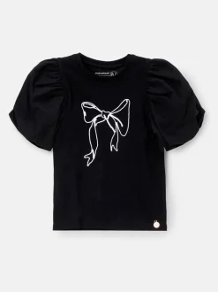 Angel & Rocket Black Eve Ruffle Heart Puff Sleeve T-Shirt
