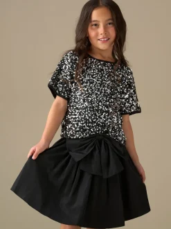 Angel & Rocket Black Nadia Tafetta Bow Skirt