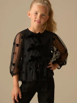Angel & Rocket Black Neve Flock Heart Mesh Top