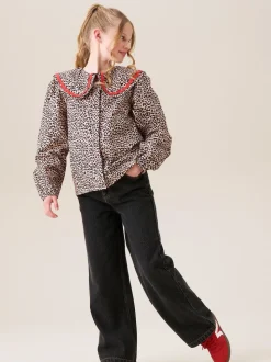 Angel & Rocket Black Piper Leopard Print Star Applique Wide Leg Jeans