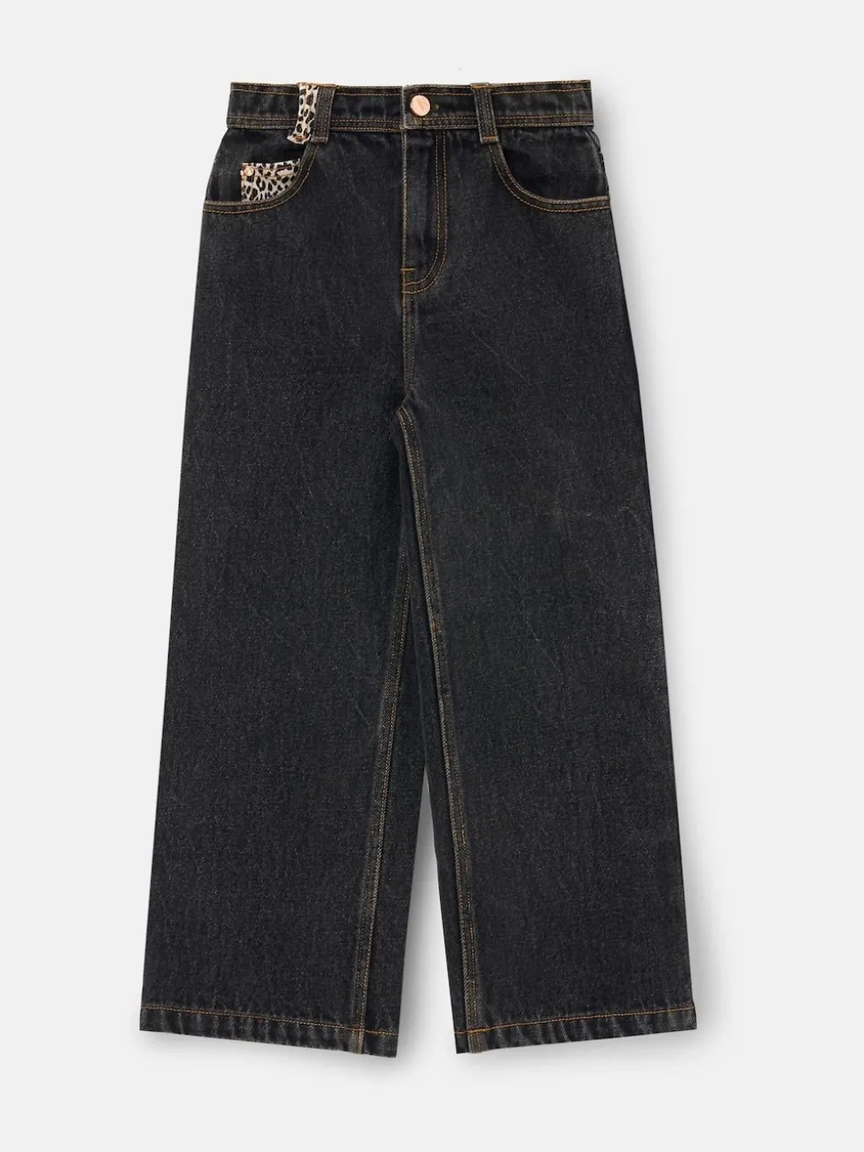 Angel & Rocket Black Piper Leopard Print Star Applique Wide Leg Jeans