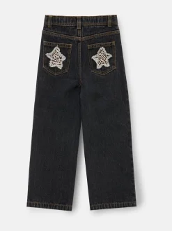 Angel & Rocket Black Piper Leopard Print Star Applique Wide Leg Jeans
