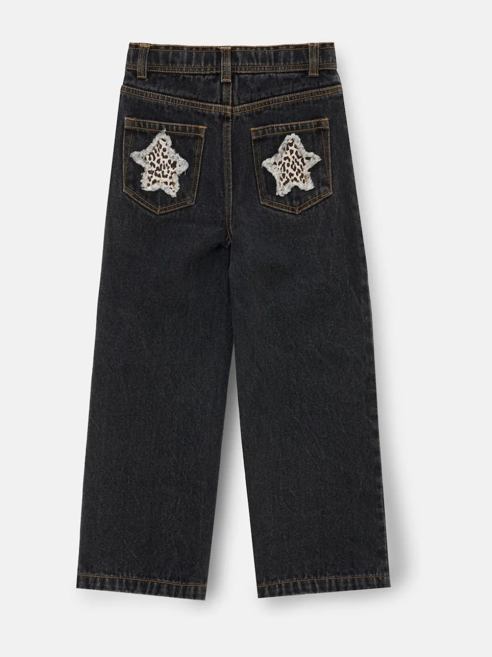 Angel & Rocket Black Piper Leopard Print Star Applique Wide Leg Jeans
