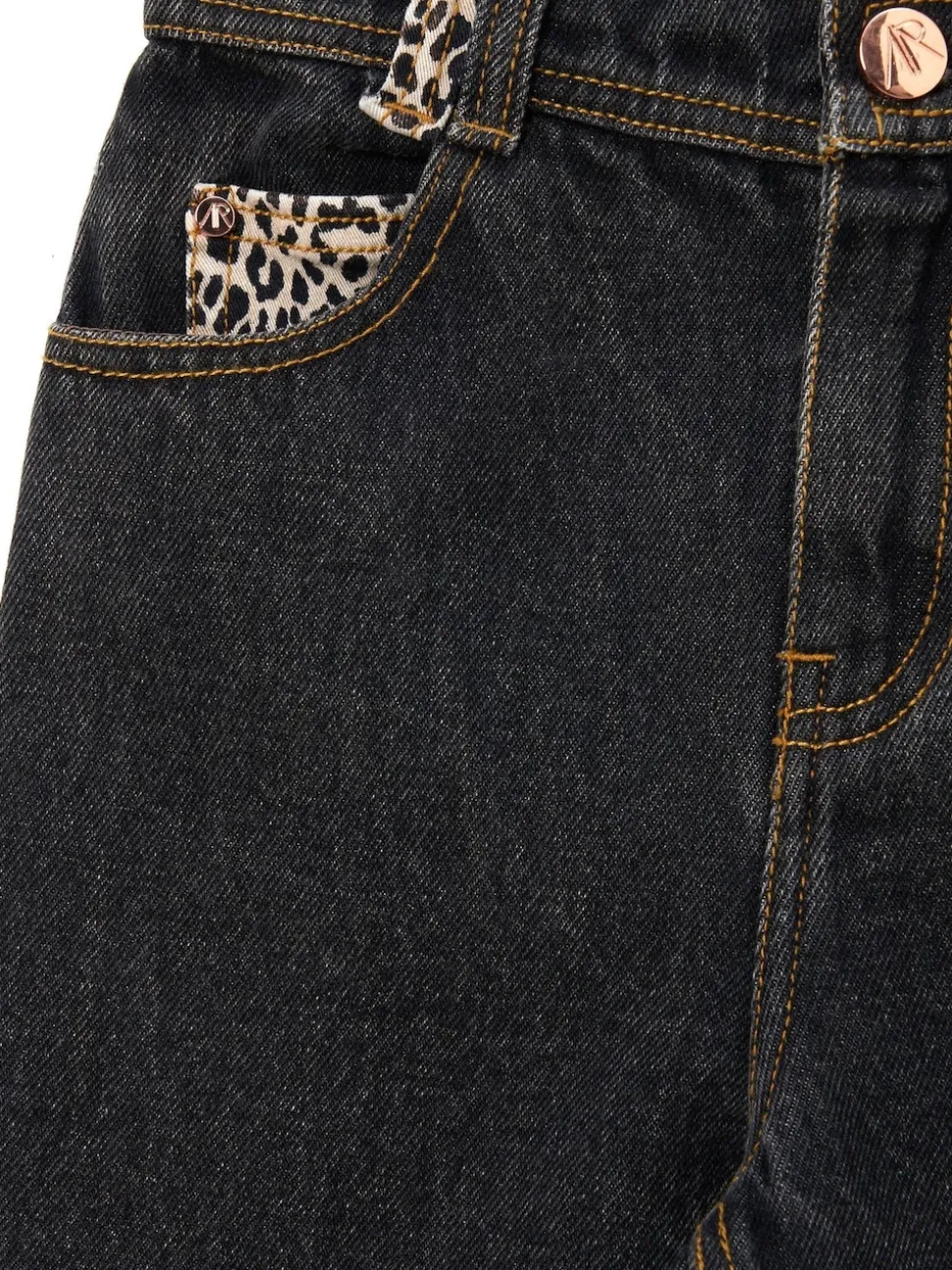 Angel & Rocket Black Piper Leopard Print Star Applique Wide Leg Jeans