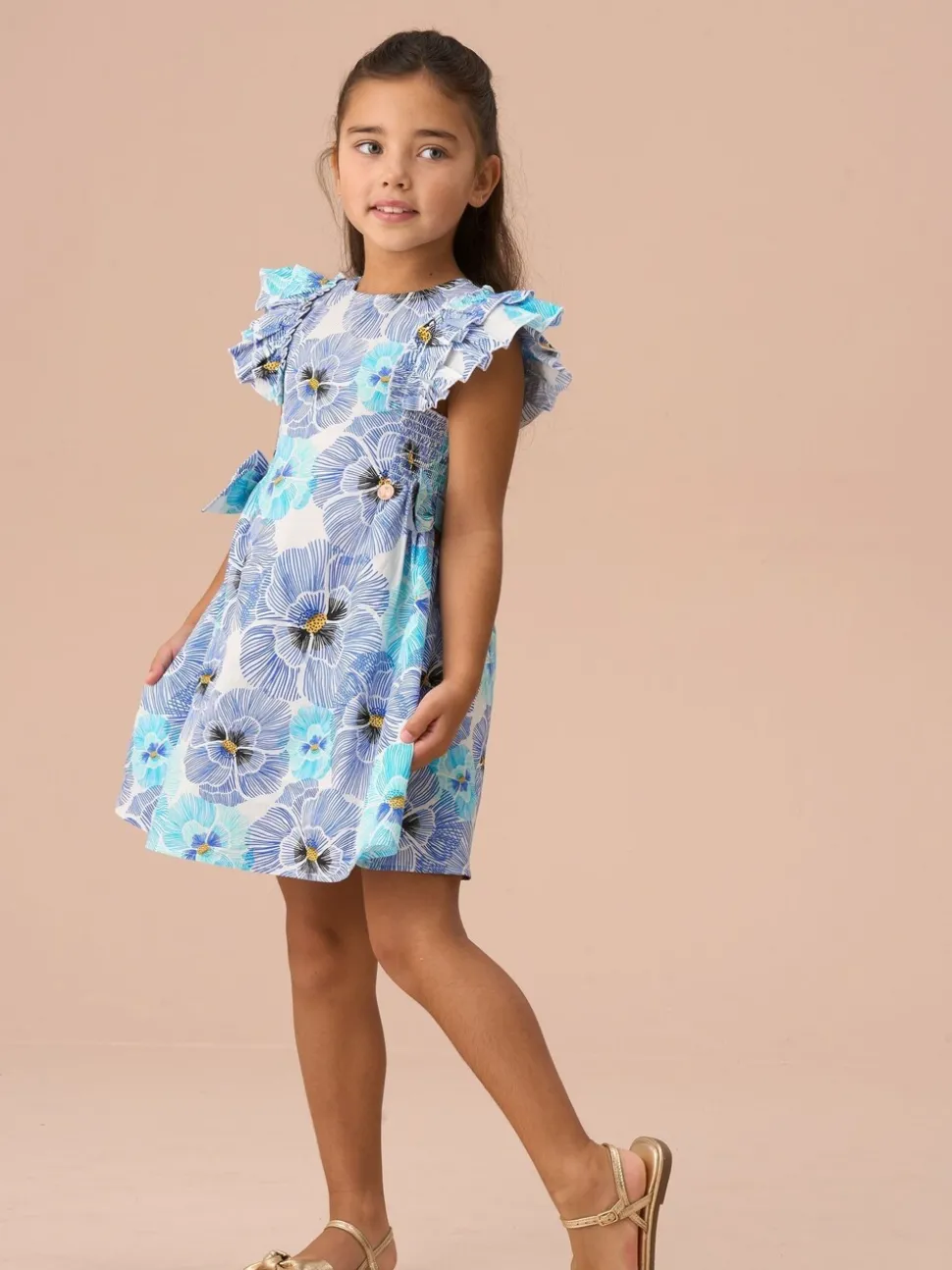 Angel & Rocket Blue Alessandra Side Bow Shirred Panel Dress