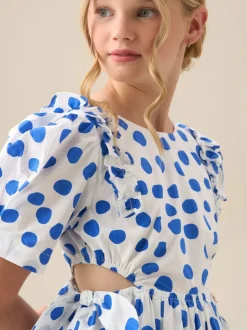 Angel & Rocket Blue Amara Blue Puff Sleeve Spot Dress
