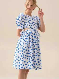 Angel & Rocket Blue Amara Blue Puff Sleeve Spot Dress