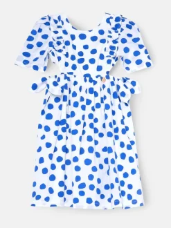 Angel & Rocket Blue Amara Blue Puff Sleeve Spot Dress