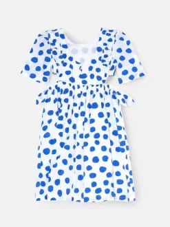 Angel & Rocket Blue Amara Blue Puff Sleeve Spot Dress