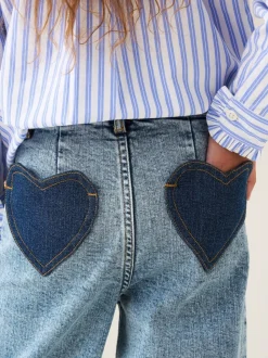 Angel & Rocket Blue Brooke Wide Leg Heart Print Pocket Jeans
