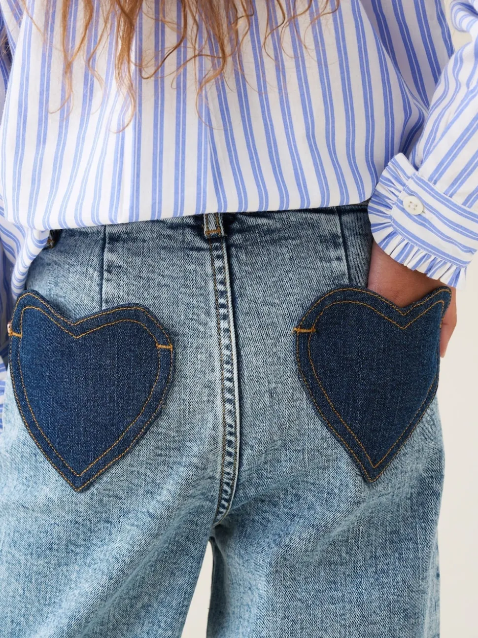 Angel & Rocket Blue Brooke Wide Leg Heart Print Pocket Jeans