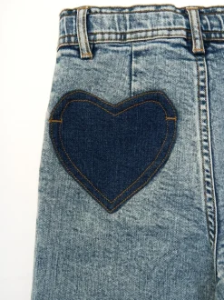 Angel & Rocket Blue Brooke Wide Leg Heart Print Pocket Jeans