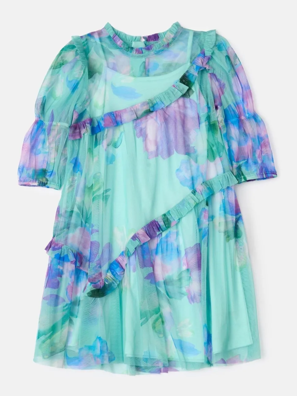 Angel & Rocket Blue Cara Printed Swing Mesh Dress